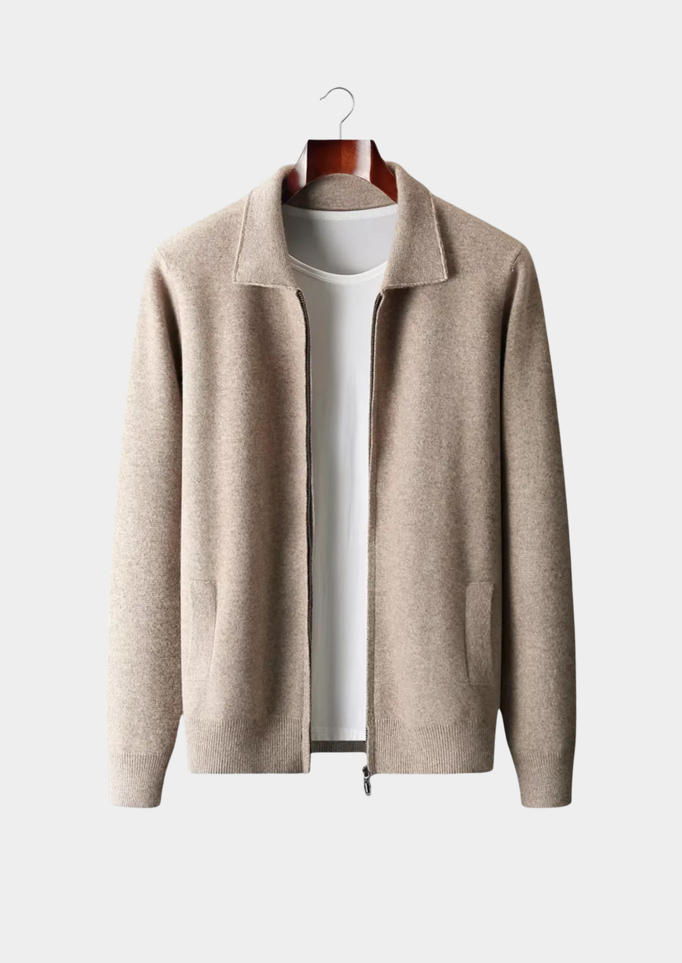MERINO WOOL ZIP POLO CARDIGAN