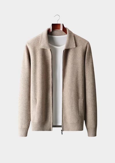 MERINO WOOL ZIP POLO CARDIGAN