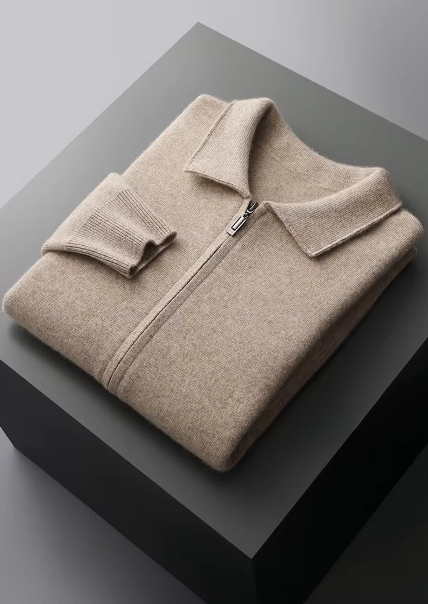 MERINO WOOL ZIP POLO CARDIGAN