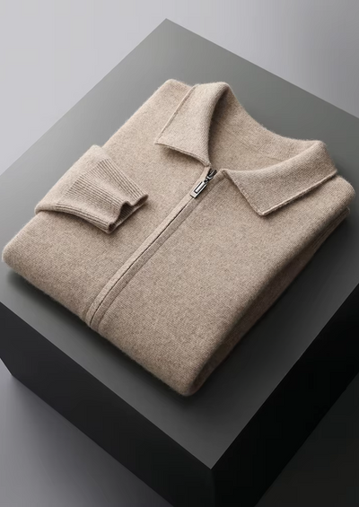 MERINO WOOL ZIP POLO CARDIGAN