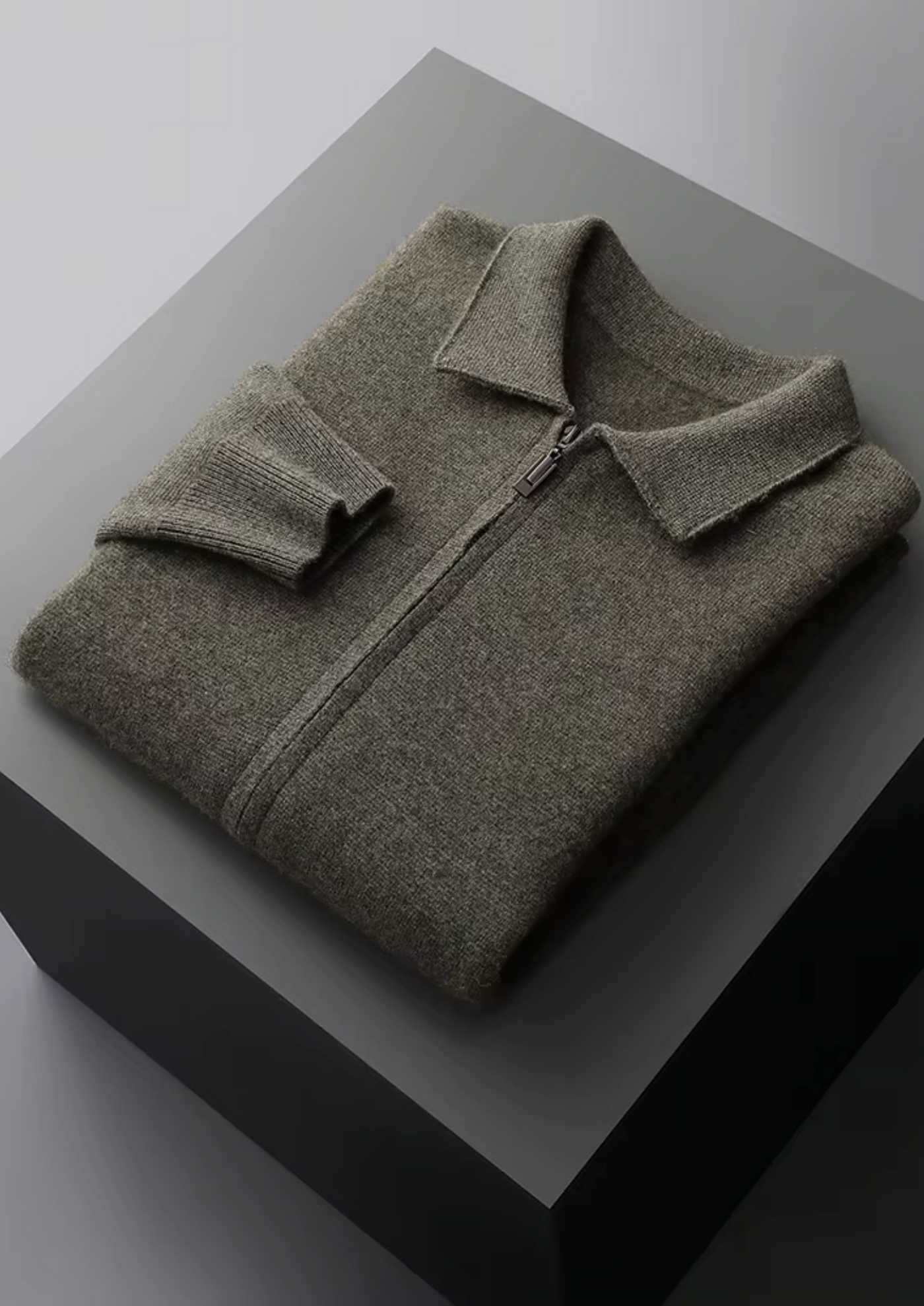 MERINO WOOL ZIP POLO CARDIGAN