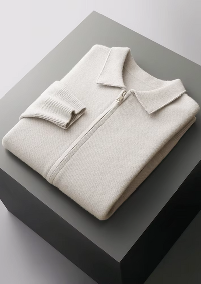 MERINO WOOL ZIP POLO CARDIGAN
