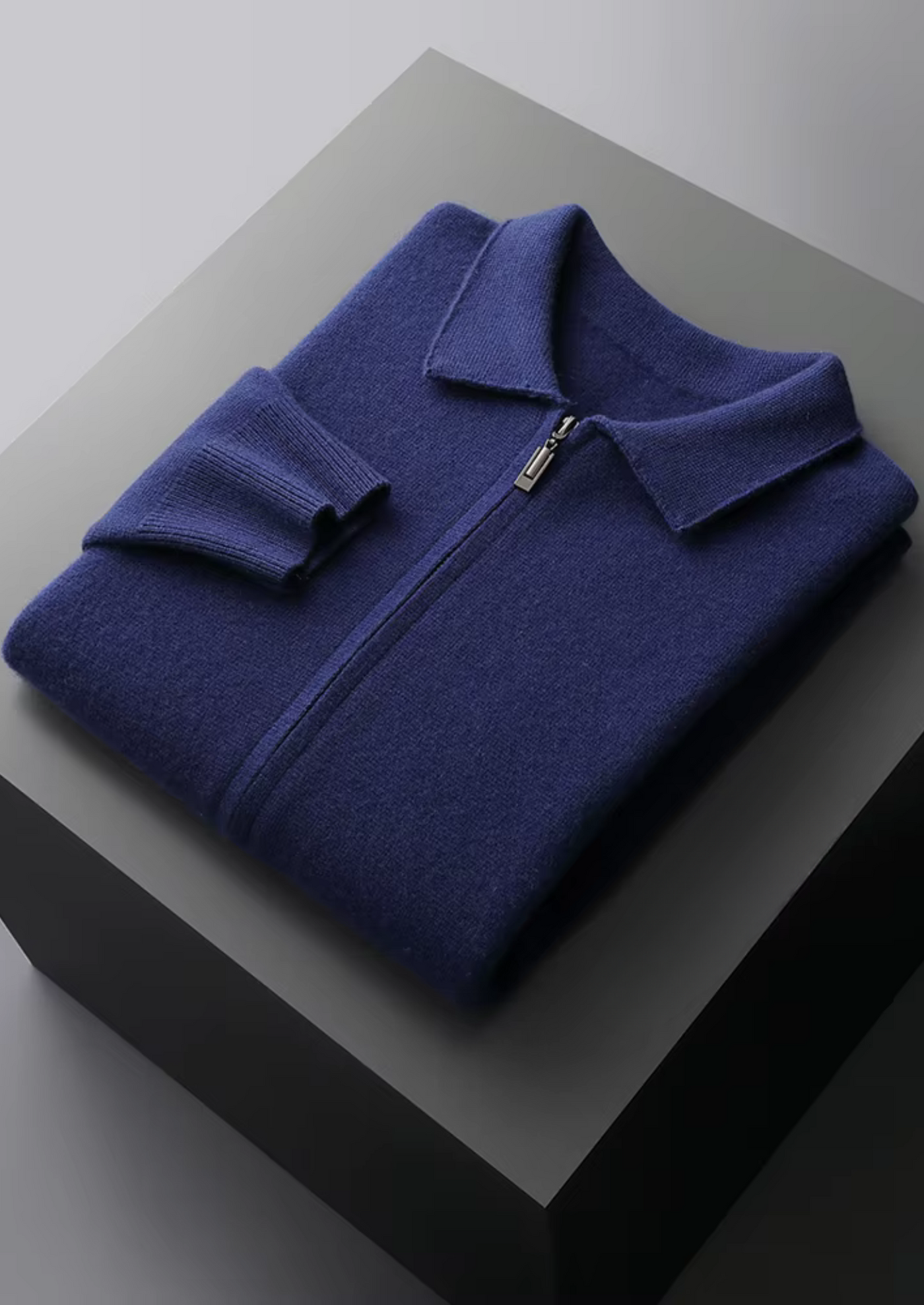 MERINO WOOL ZIP POLO CARDIGAN