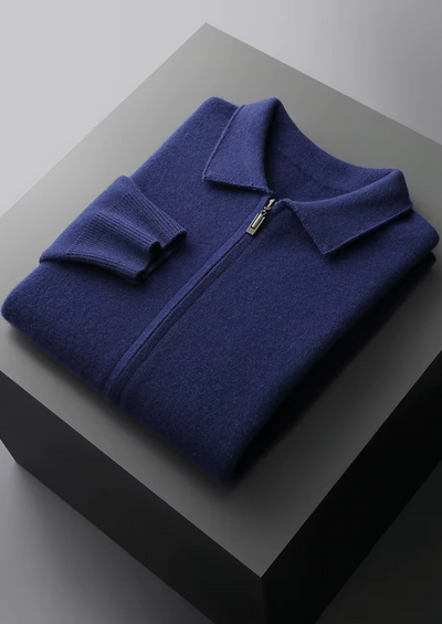 MERINO WOOL ZIP POLO CARDIGAN