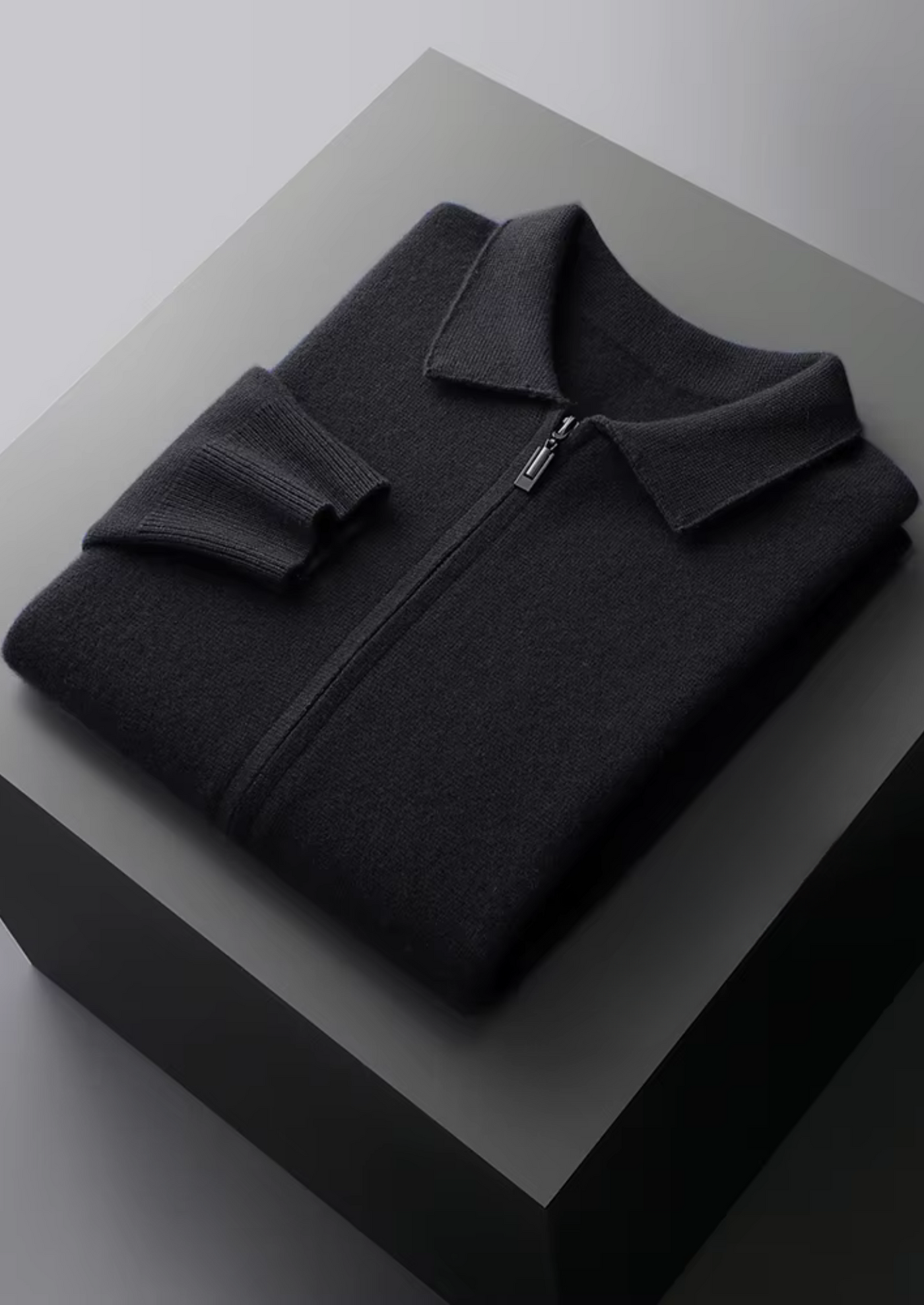 MERINO WOOL ZIP POLO CARDIGAN