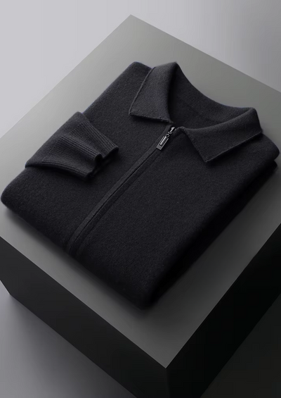 MERINO WOOL ZIP POLO CARDIGAN