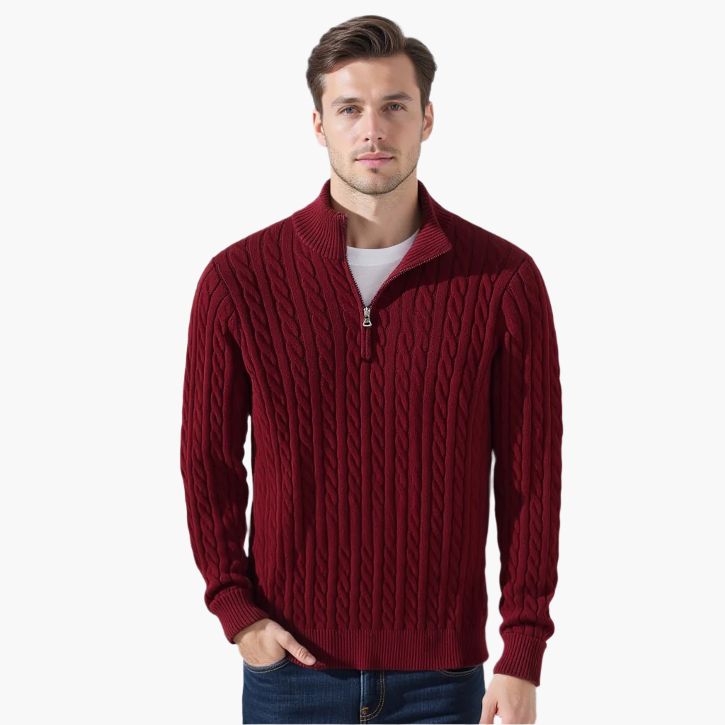 Tomas | Kabelstickad Halv-Zip Tröja