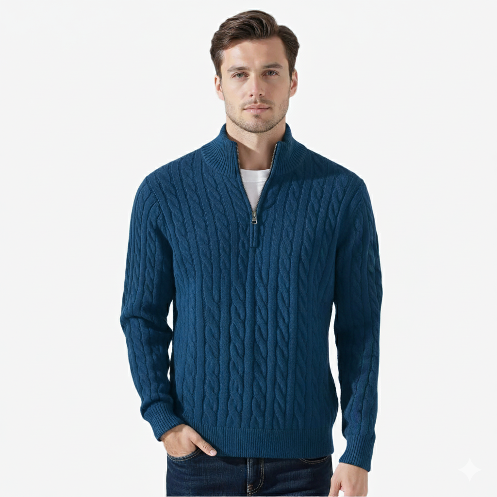Tomas | Kabelstickad Halv-Zip Tröja